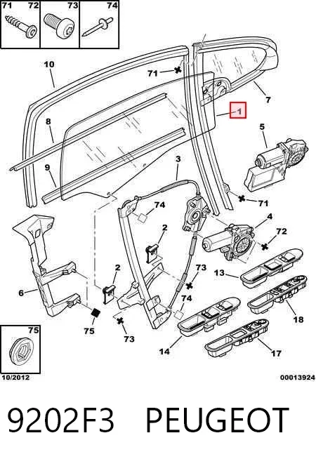 Стекло двери передней правой 9202F3 Peugeot/Citroen