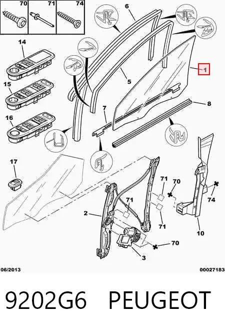 Стекло двери передней правой 9202G6 Peugeot/Citroen