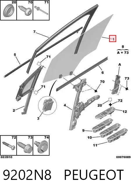 Стекло двери передней правой 9202N8 Peugeot/Citroen
