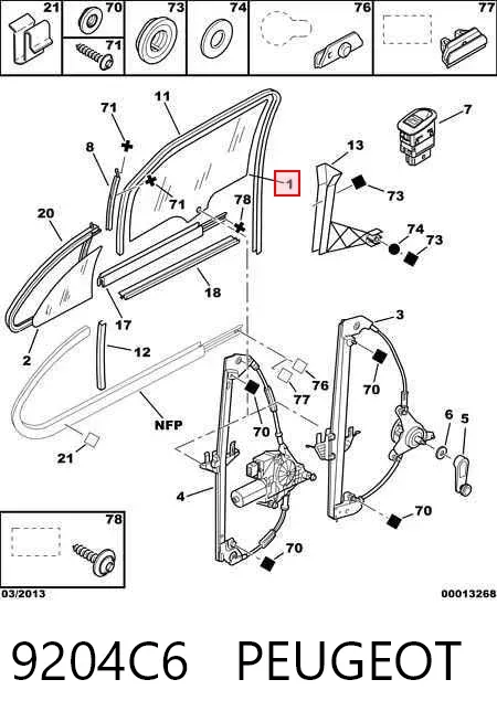 Стекло двери задней правой 9204C6 Peugeot/Citroen