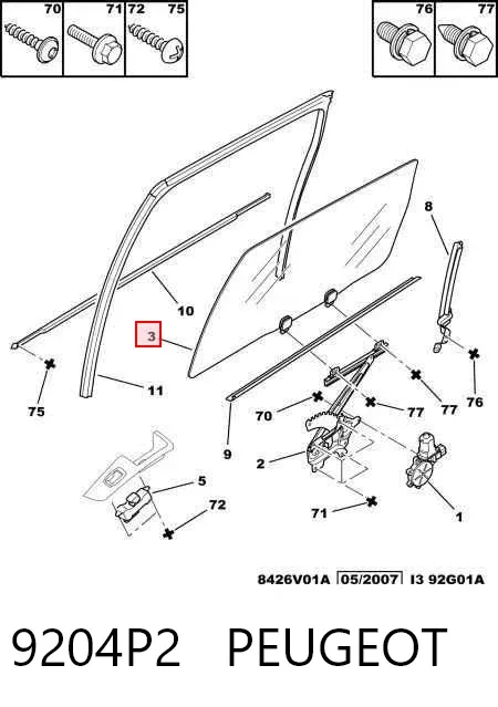 Стекло двери задней правой 9204P2 Peugeot/Citroen