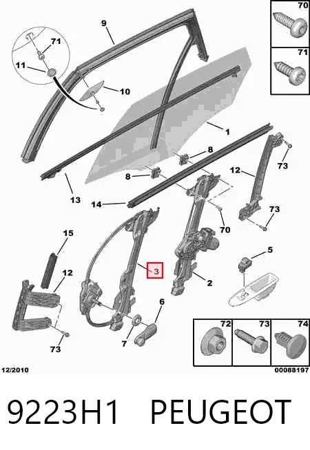 Механизм стеклоподъемника двери задней левой 9223H1 Peugeot/Citroen