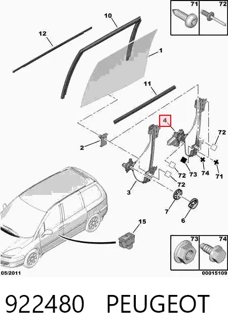 Механизм стеклоподъемника двери задней правой 922480 Peugeot/Citroen