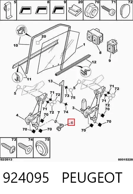 Ручка подъема стекла двери задней 924095 Peugeot/Citroen