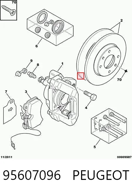 Суппорт тормозной передний левый 95607096 Peugeot/Citroen