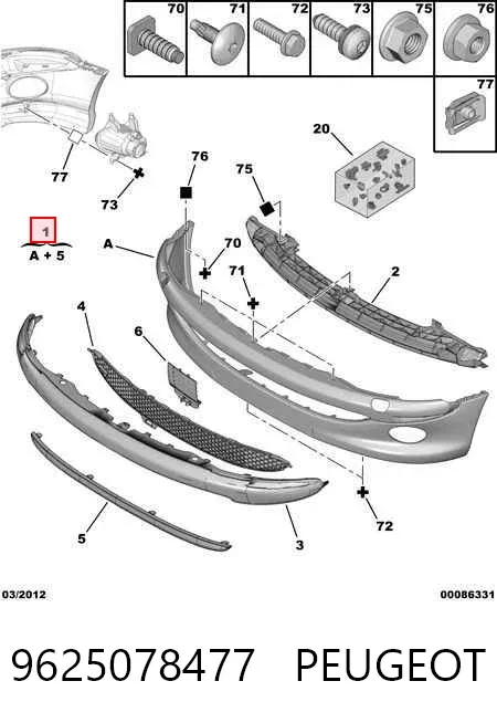 Передний бампер 9625078477 Peugeot/Citroen