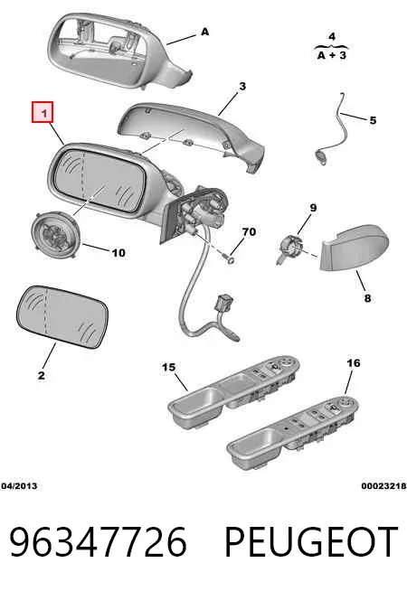 Левое боковое зеркало 96347726 Peugeot/Citroen