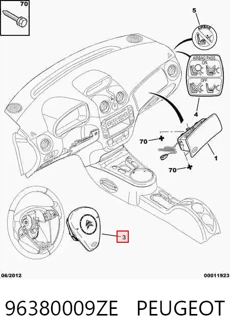 Подушка безопасности водителя 96380009ZE Peugeot/Citroen