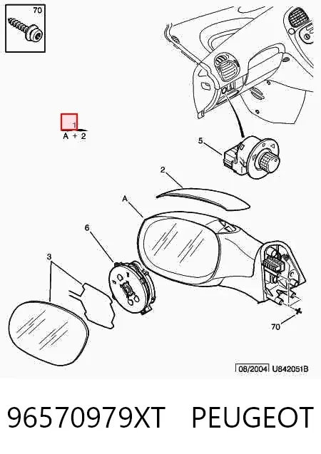 Левое боковое зеркало 96570979XT Peugeot/Citroen