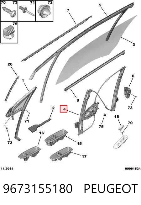 Стеклоподъемник передней правой двери 9673155180 Peugeot/Citroen
