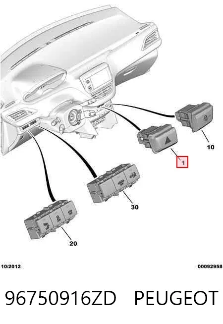 Кнопка аварийки Peugeot 208 I