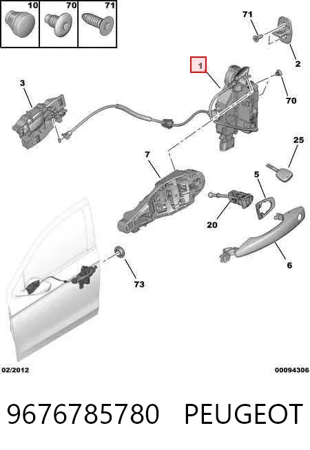 Замок передней правой двери Citroen C-Elysee 