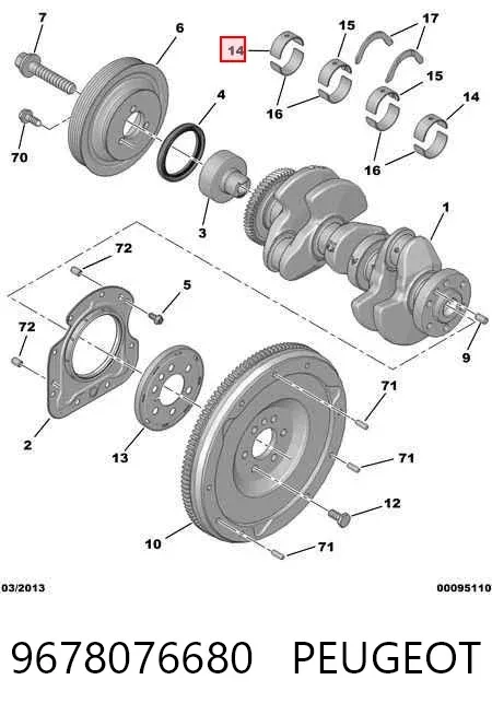 Вкладыши коленвала коренные, комплект, стандарт (STD) 9678076680 Peugeot/Citroen