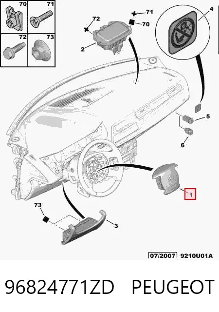 Подушка безопасности водителя 96824771ZD Peugeot/Citroen