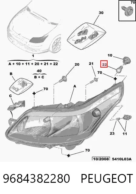 Правая фара 9684382280 Peugeot/Citroen