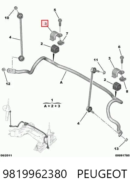 Хомут крепления втулки стабилизатора переднего 9819962380 Peugeot/Citroen