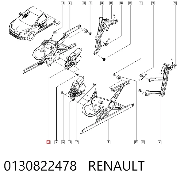 Мотор стеклоподъемника двери передней правой 0130822478 Renault (RVI)