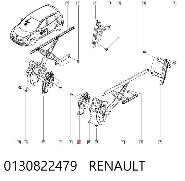 Мотор стеклоподъемника двери передней левой 0130822479 Renault (RVI)