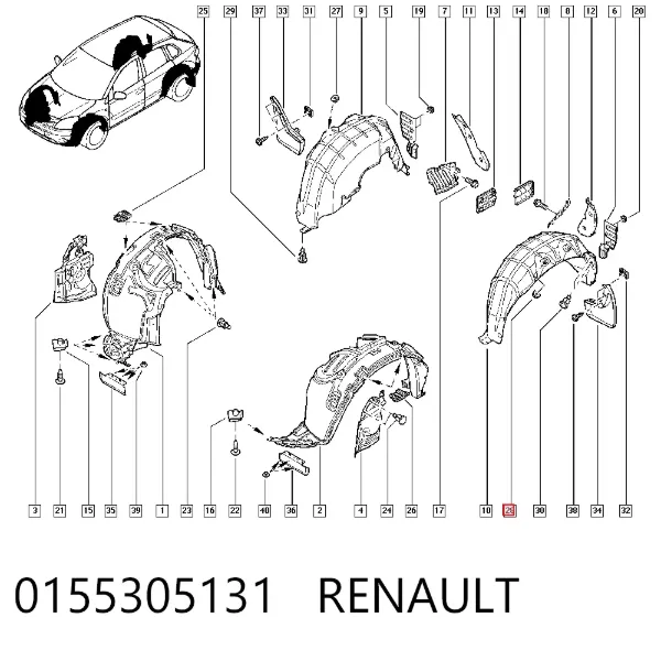 Пистон крепления подкрылок 0155305131 Renault (RVI)
