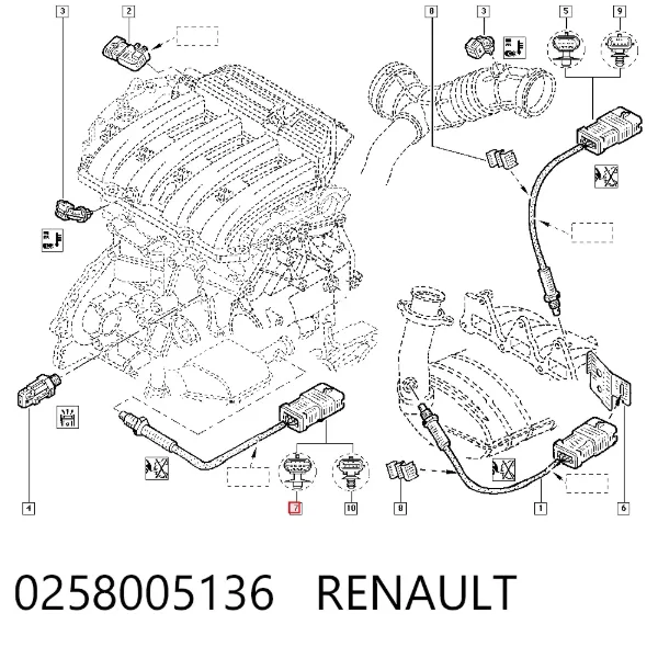 Датчик кислорода после катализатора 0258005136 Renault (RVI)