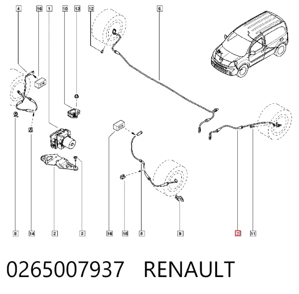 Датчик АБС задний левый 0265007937 Renault (RVI)