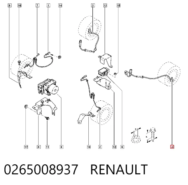 Датчик АБС задний левый 0265008937 Renault (RVI)