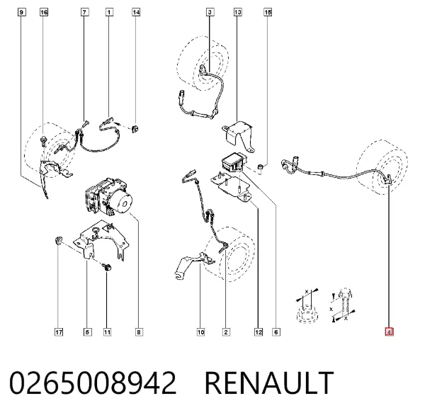 Датчик АБС задний 0265008942 Renault (RVI)