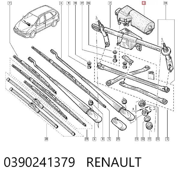 Мотор дворников Renault Megane SCENIC