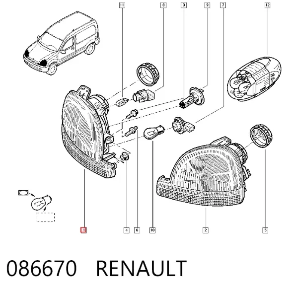 Правая фара 086670 Renault (RVI)