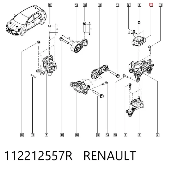 Подушка трансмиссии (опора коробки передач) левая 112212557R Renault (RVI)