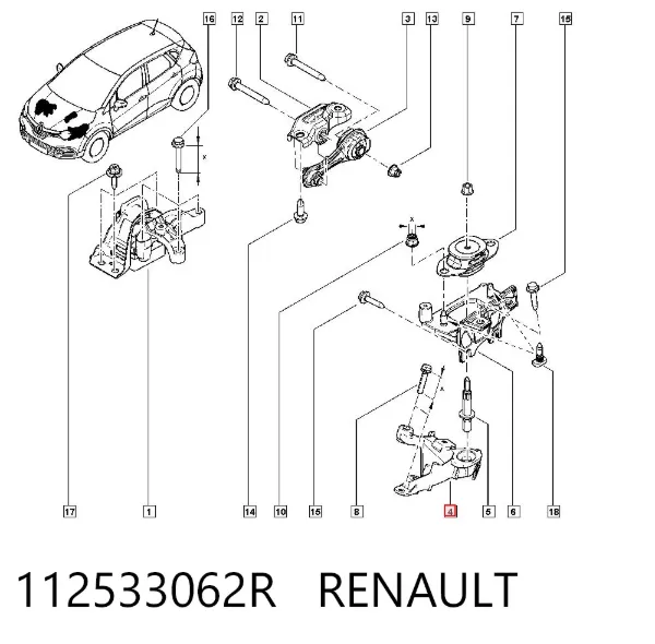 Кронштейн подушки КПП левый 112533062R Renault (RVI)
