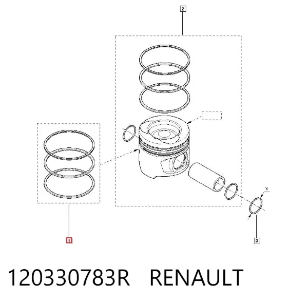 Комплект поршневых колец на 1 цилиндр, стандарт 120330783R Renault (RVI)