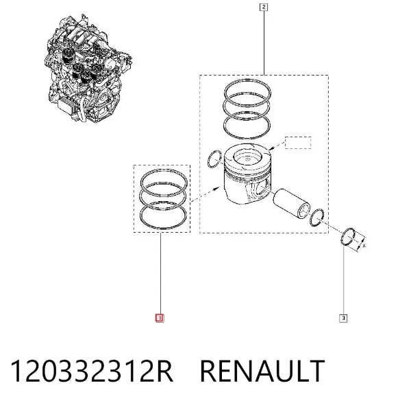 Комплект поршневых колец на 1 цилиндр, стандарт 120332312R Renault (RVI)