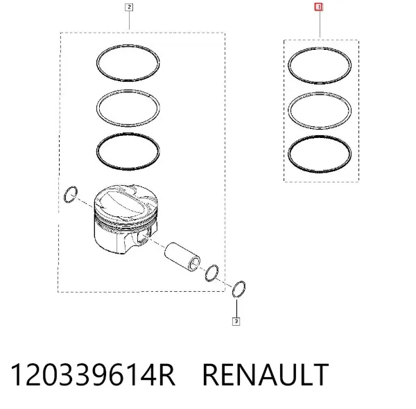 Комплект поршневых колец на 1 цилиндр, стандарт 120339614R Renault (RVI)