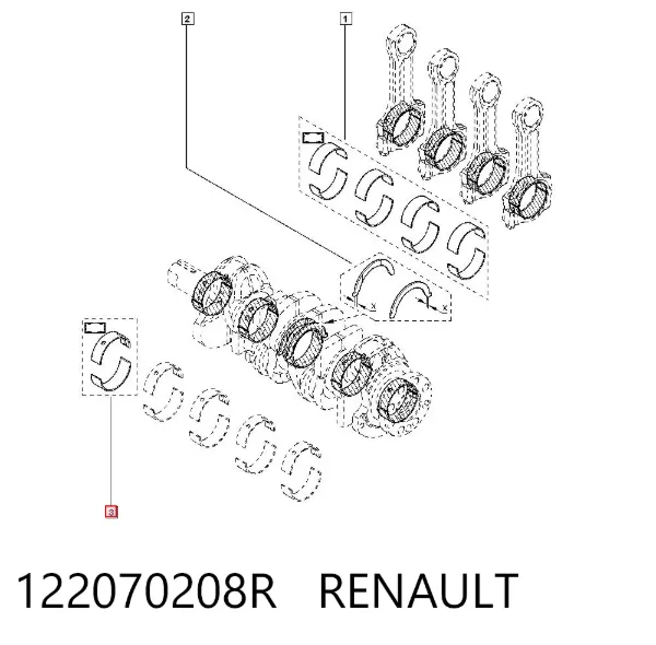 Вкладыши коленвала коренные, комплект, стандарт (STD) 122070208R Renault (RVI)