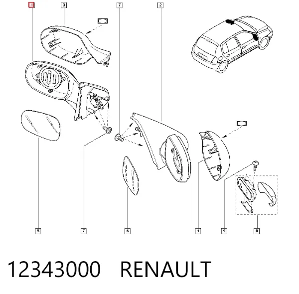 Левое боковое зеркало 12343000 Renault (RVI)