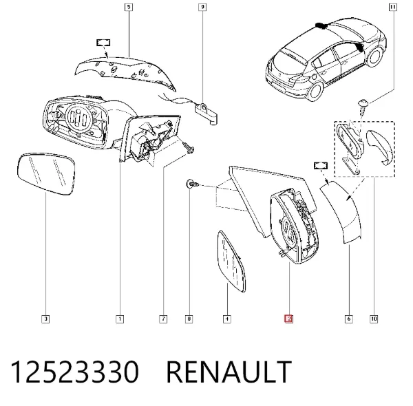 Правое зеркало 12523330 Renault (RVI)