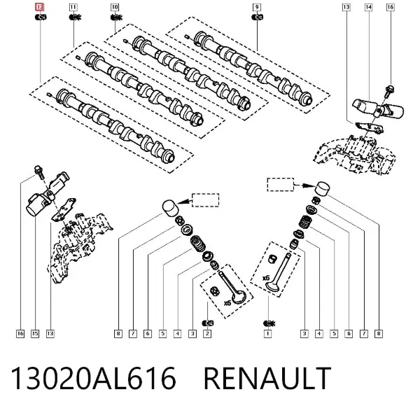 Распредвал двигателя выпускной левый 13020AL616 Renault (RVI)