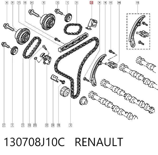 Натяжитель цепи ГРМ правый 130708J10C Renault (RVI)