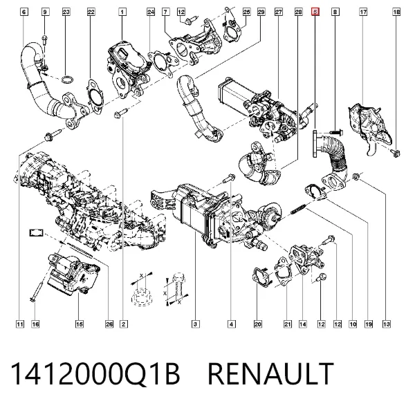 Патрубок системы рециркуляции отработавших газов EGR 1412000Q1B Renault (RVI)