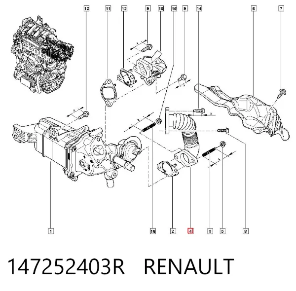 Патрубок системы рециркуляции отработавших газов EGR 147252403R Renault (RVI)