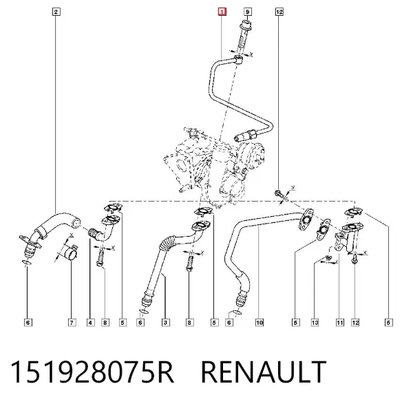 Трубка (шланг) подачи масла к турбине 151928075R Renault (RVI)