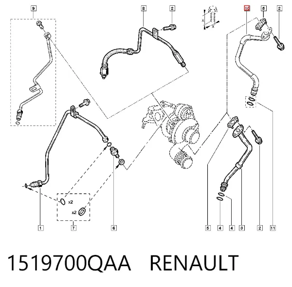 Трубка (шланг) отвода масла от турбины 1519700QAA Renault (RVI)