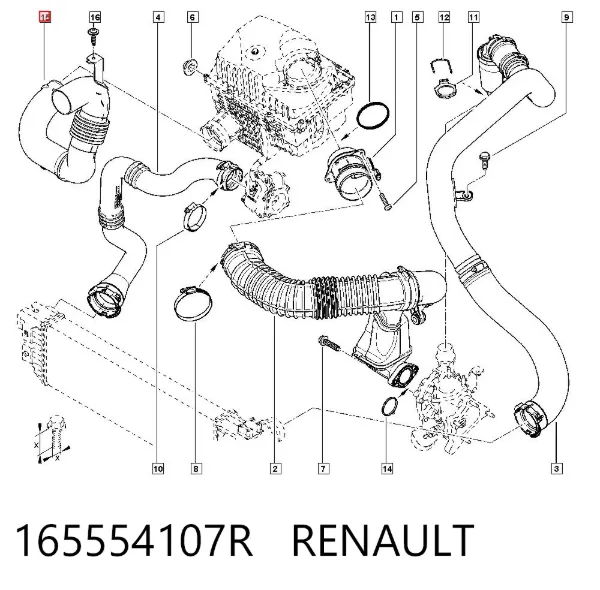 Впускной патрубок воздушного фильтра 165554107R Renault (RVI)