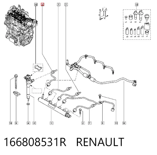 Трубка топливная форсунки 3-го цилиндра 166808531R Renault (RVI)