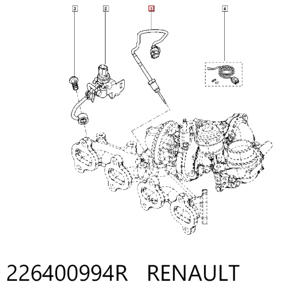 Датчик температуры отработавших газов (ОГ), перед турбиной 226400994R Renault (RVI)