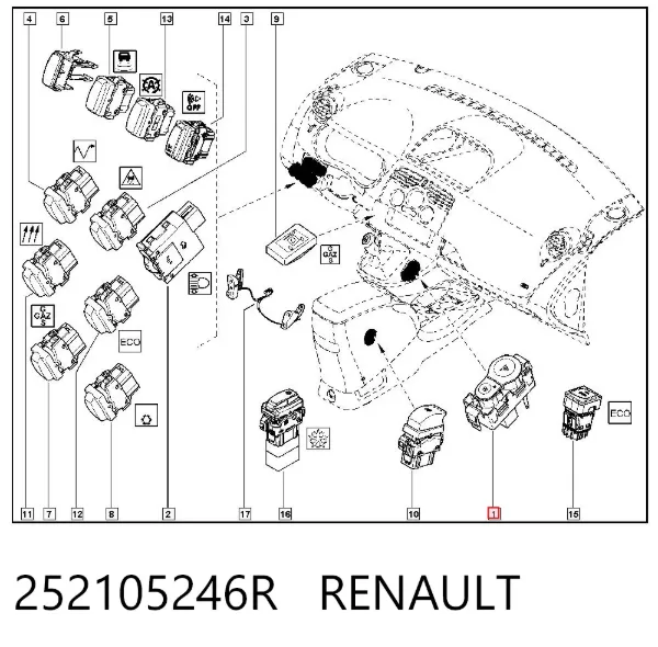Кнопка аварийки 252105246R Renault (RVI)