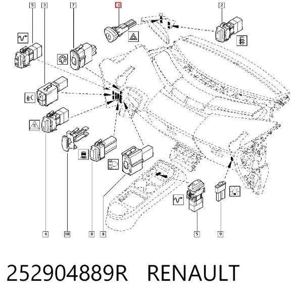 Кнопка аварийки 252904889R Renault (RVI)