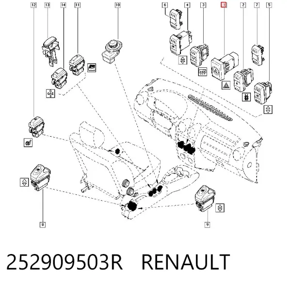 Кнопка аварийки 252909503R Renault (RVI)