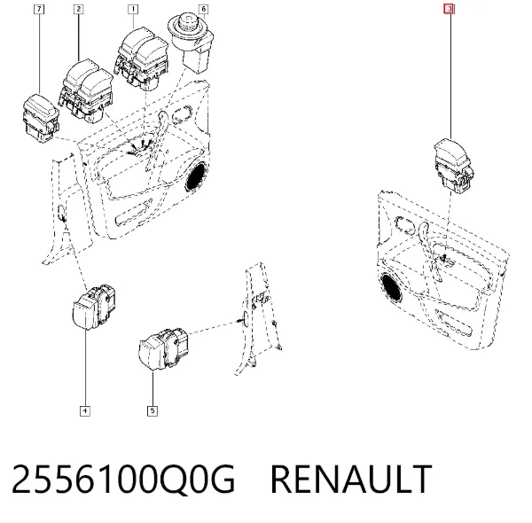 Кнопка стеклоподъемника передняя 2556100Q0G Renault (RVI)